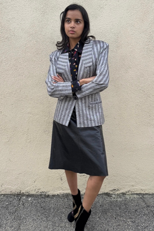Steven Michaels Black, White, Grey Silk Blazer Selected by The Curatorial Dept.