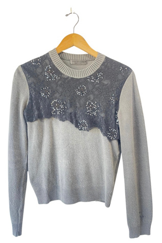 Junya Watanabe Black Lace Applique Grey Sweater Selected by The Curatorial Dept.