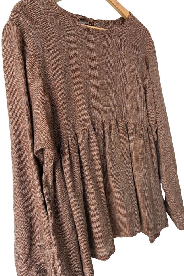 Vlas Blomme Brown Plaid Babydoll Top Selected by The Curatorial Dept. #1