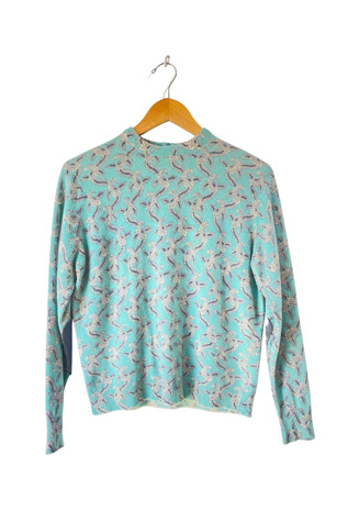 Barrie Aqua and Grey Paisley Cashmere Sweater Selected by The Curatorial Dept.