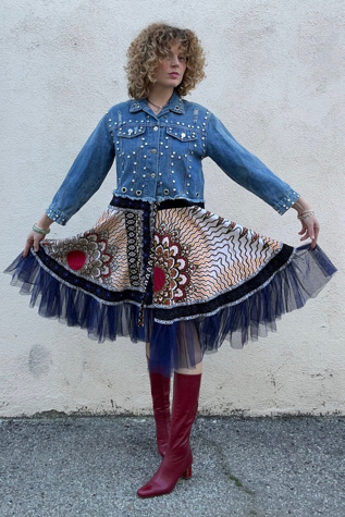Wafa Bedazzled Denim Print Jacket Selected by The Curatorial Dept.