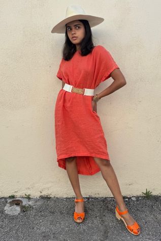 Black Crane Orange Linen Dress Selected by The Curatorial Dept.