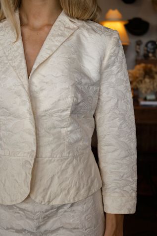 The 1990s Alberta Ferretti Ivory Floral Jacquard Jacket by Lauren Owen of Texas