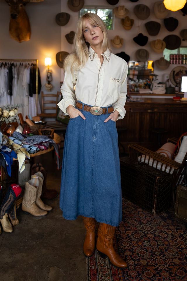 The 1990s Cascade Blues Denim Midi Skirt by Lauren Owen of Texas #3