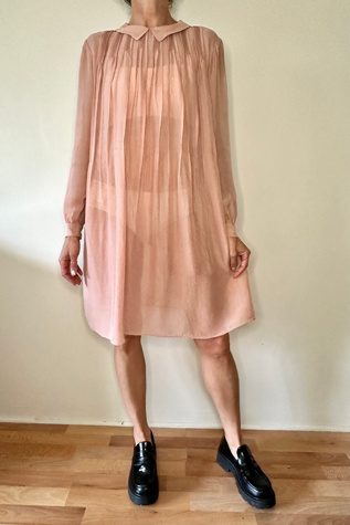 100% Sheer Blush Silk Peter Pan Dress Selected by Picky Jane