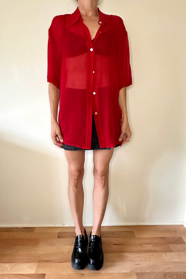 1990s Vintage Red Chiffon Collared Blouse Selected by Picky Jane #1