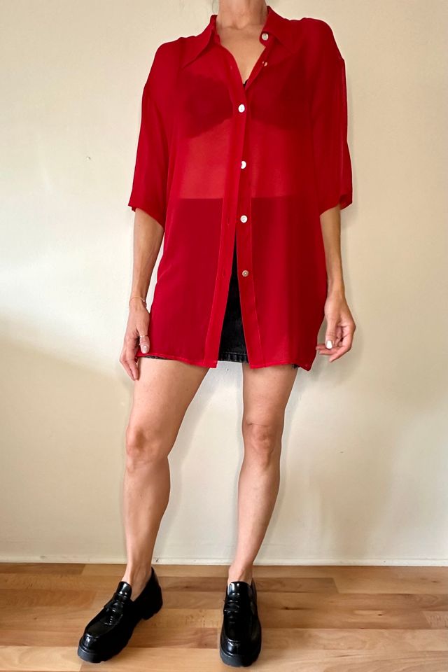 1990s Vintage Red Chiffon Collared Blouse Selected by Picky Jane #2