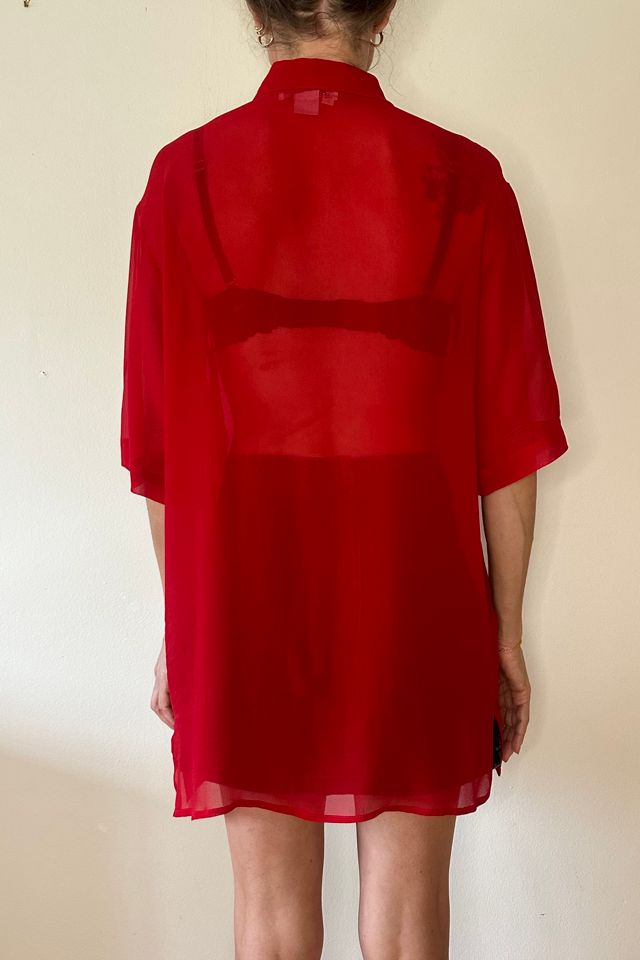 1990s Vintage Red Chiffon Collared Blouse Selected by Picky Jane #3