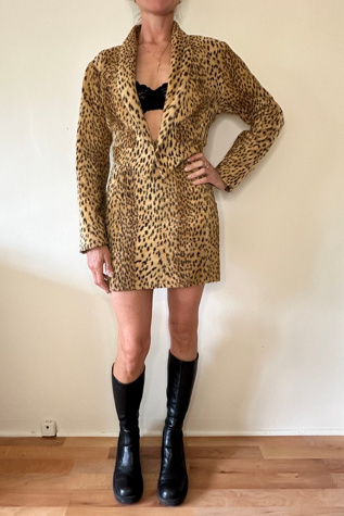 Vintage Animal Cheetah Faux Fur Skirt Jacket Set Selected by Picky Jane