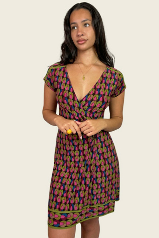 Vintage Multicolor Print Wrap Dress Selected By Ankh By Racquel