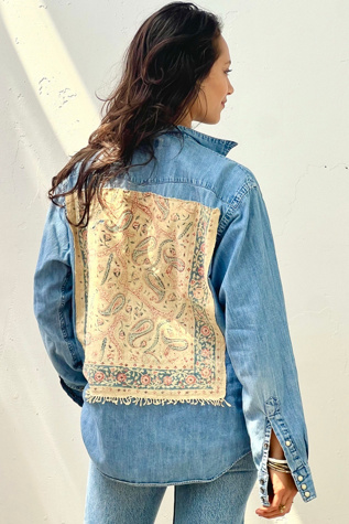 Anna Corinna Reworked Vintage Block Print Patch Snap Up Top
