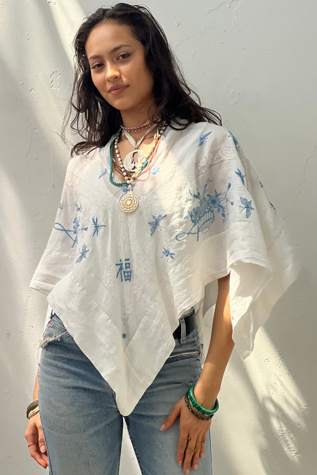 Anna Corinna Reworked Vintage Sweet Embroidery Poncho Top