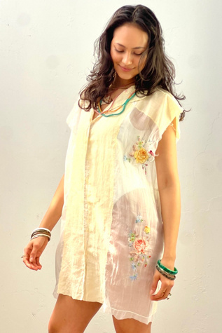 Anna Corinna Reworked Vintage Hand Embroidered Sheer Smock Dress