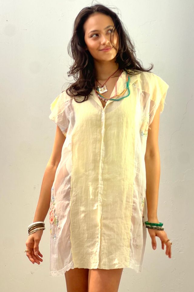 Anna Corinna Reworked Vintage Hand Embroidered Sheer Smock Dress #1
