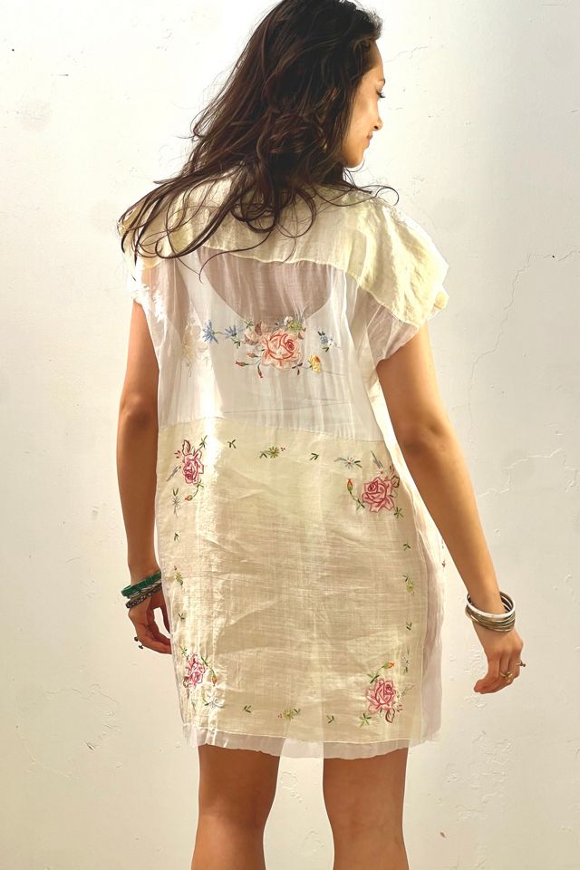 Anna Corinna Reworked Vintage Hand Embroidered Sheer Smock Dress #2