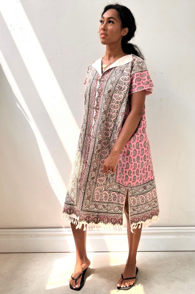 Anna Corinna Reworked Vintage Block Print Fringe Smock Dress #1
