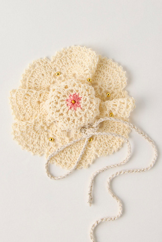 Hazel Crochet Drawstring Bun Cover by Curried Myrrh at Free People in White