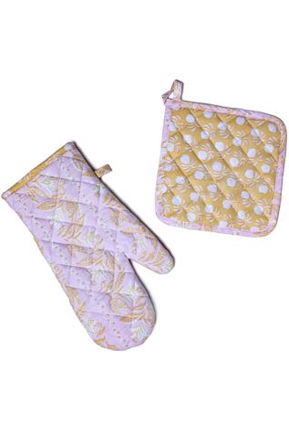 Supra Endura Hand Block Printed Ovenmitt And Pot Holder Set