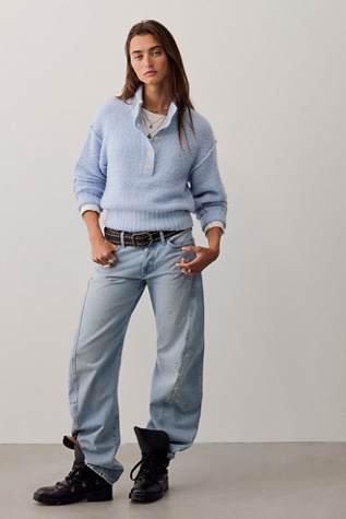Женский свитер Free People Tucked Henley Pullover, цвет: Синий комбинированный — фото 4