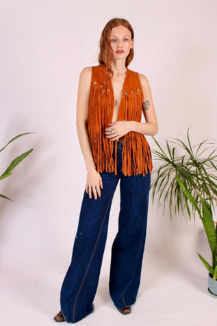 1970's Bullet Dark Wash Denim  Wide Leg Hippie Jeans Selected By Wolf And Moon Vintage