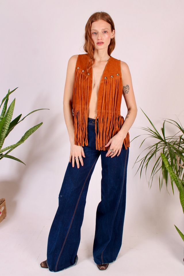 1970's Bullet Dark Wash Denim  Wide Leg Hippie Jeans Selected By Wolf And Moon Vintage #1