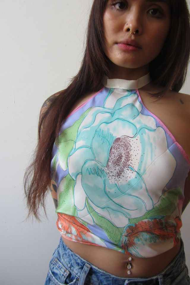 Highdive one-of-a-kind Silk Scarf Tied Top in Butterfly Garden #3