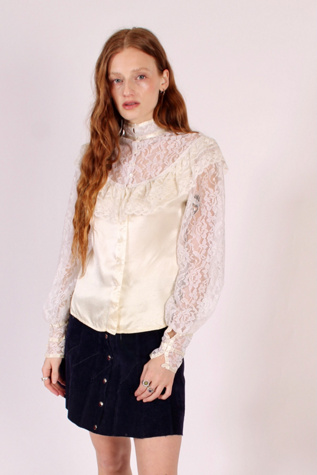 Stunning Vintage Gunne Sax Victorian Lace And Satin Blouse Selected By Wolf And Moon Vintage
