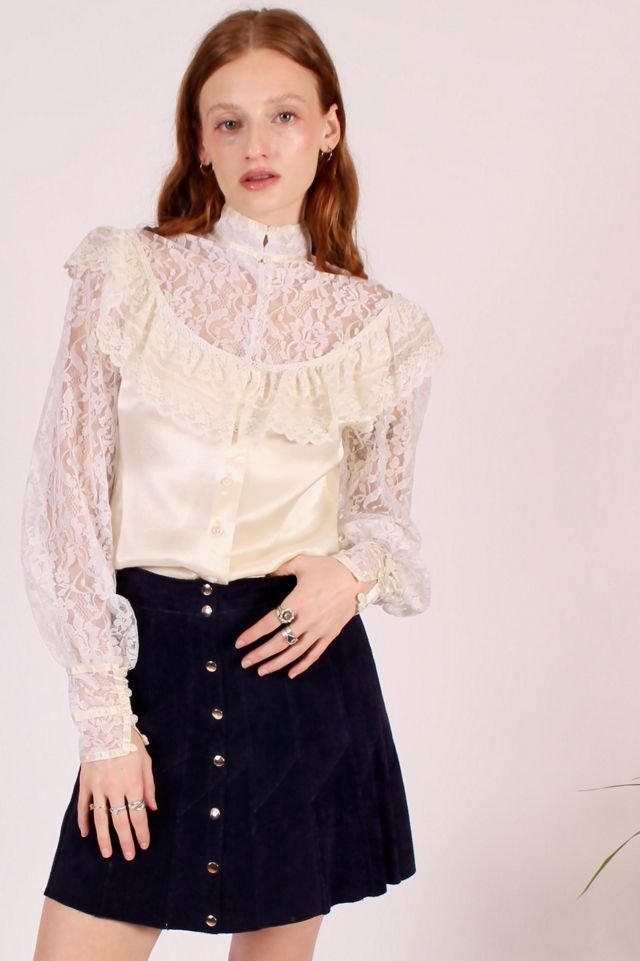 Stunning Vintage Gunne Sax Victorian Lace And Satin Blouse Selected By Wolf And Moon Vintage #1