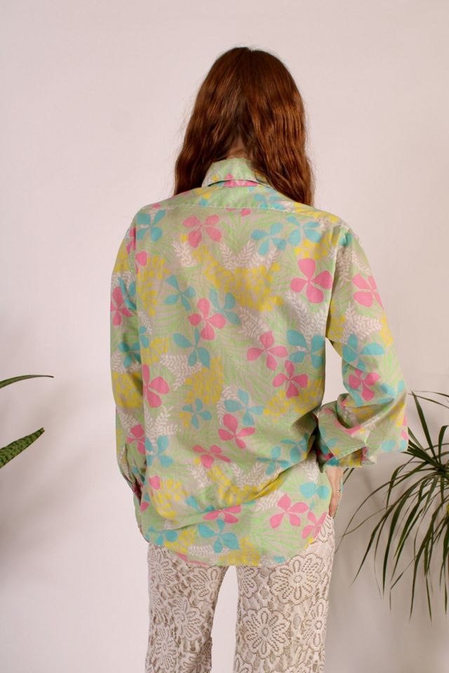 1970's Dino Ponti Floral Button Front Blouse Selected By Wolf And Moon Vintage #1