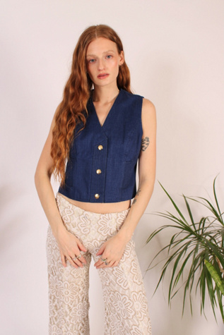Celine 1990's Vintage Navy Blue denim Vest Selected By Wolf And Moon Vintage
