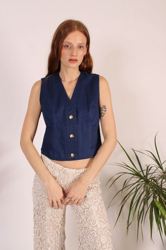 Celine 1990's Vintage Navy Blue denim Vest Selected By Wolf And Moon Vintage #1