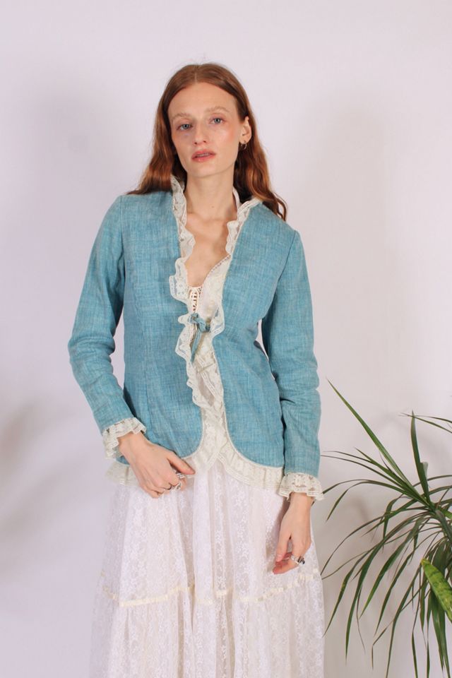 Vintage John California Boho Denim Blazer With Lace Trim Selected By Wolf And Moon Vintage #1