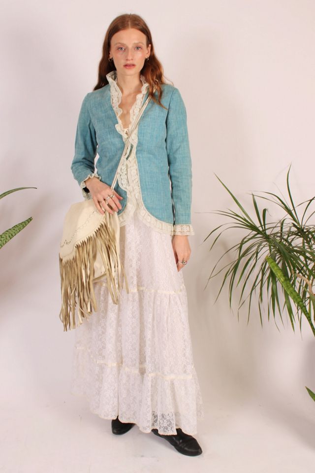 Vintage John California Boho Denim Blazer With Lace Trim Selected By Wolf And Moon Vintage #2
