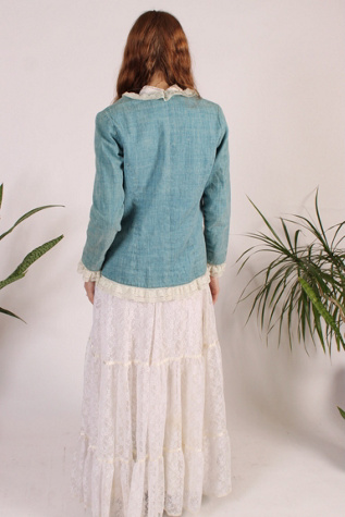 Женский пиджак Free People Vintage John California Boho Denim With Lace Trim Selected By Wolf And Moon Vintage, цвет: Синий — фото 4