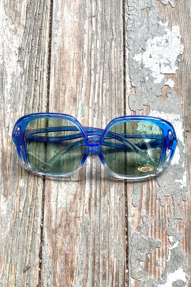 Vintage 1970s Deadstock Oversized Blue Ombre Sunglasses Selected by Cherry #1