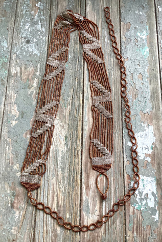 Vintage 1970s Bronze and Silver Beaded Belt Selected by Cherry