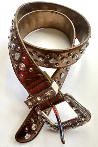 Vintage 1980s Deadstock Bronze Rhinestone and Studded Belt Selected by Cherry