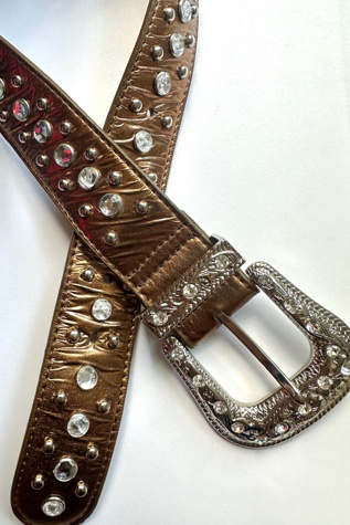 Женский ремень Cherry Vintage 1980s Deadstock Bronze Rhinestone and Studded Belt Selected, цвет: Бронзовый — фото 2