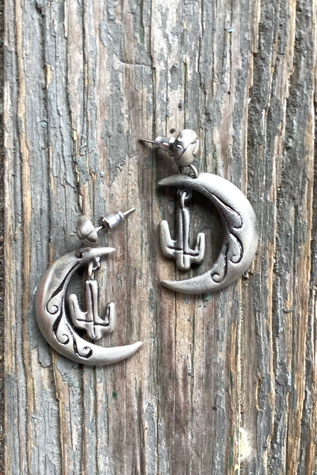 Женские серьги Cherry Vintage 1990s Deadstock Pewter Western Cactus Selected, цвет: Серебряный — фото 1