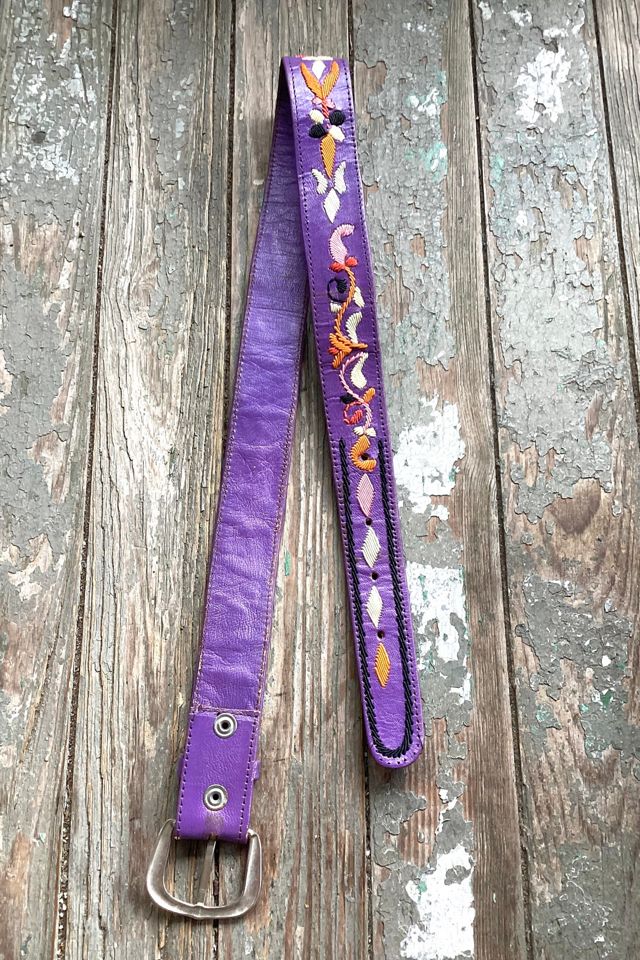 Vintage 1960s Purple Leather Embroidered Belt Selected by Cherry #1