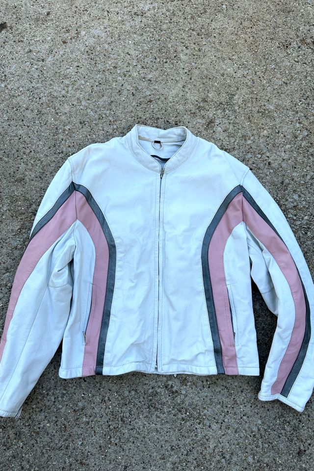 Vintage Y2K White and Pink Leather Moto Jacket Selected by Cherry #1