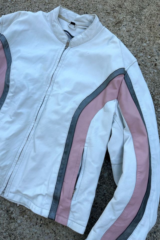 Vintage Y2K White and Pink Leather Moto Jacket Selected by Cherry #2
