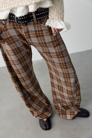 We The Free Fable Plaid Low-Rise Twisted Bowed Jeans