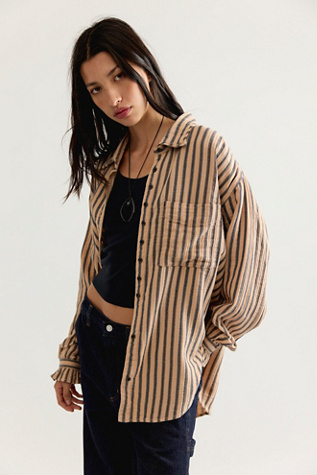 Женский топ We The Free Off-Duty Double Cloth Striped Button Down, цвет: Бежевый комбинированный — фото 1
