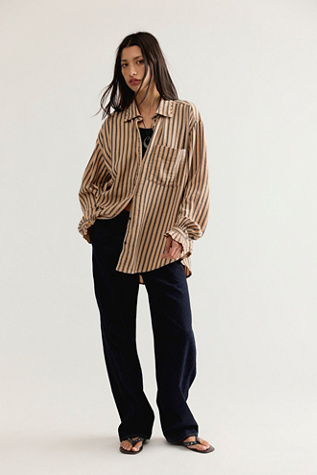 Женский топ We The Free Off-Duty Double Cloth Striped Button Down, цвет: Бежевый комбинированный — фото 3
