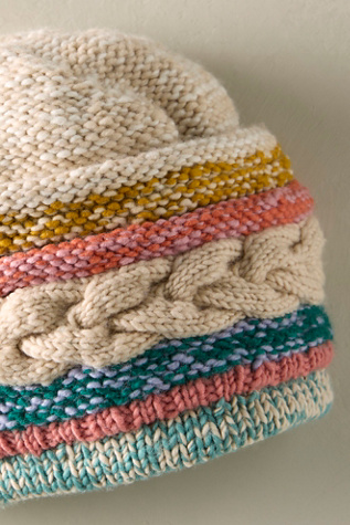 Женская шапка French Knot Cable Fold Up Beanie, цвет: Натуральный — фото 2