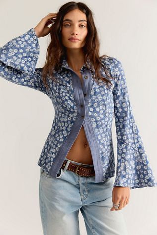 We The Free Mod Mix Printed Button Down Top