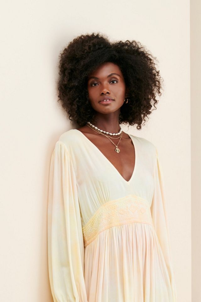 raga maxi dress Raga Dresses Button Up V Neck Ruffle Trim Tassel Tie Printed Maxi Dress S / Ivory