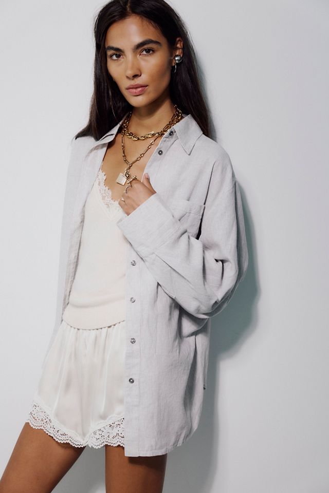 Sabine Striped Linen Button Down Top #1