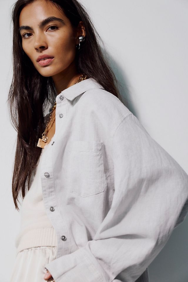Sabine Striped Linen Button Down Top #3